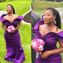 Purple Off The Shoulder Prom Dresses South African Sexy Women Evening Gowns Plus Size Satin Sheath Formal Party Dress Cheap