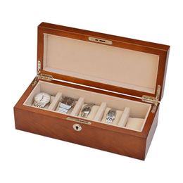 Box Sell Solid Vintage Real Wood Watch Box Organiser 5 Grid Retro Glass Solid Lock Super Luxury Gift Brand Watches Jewellery Case Box Storage