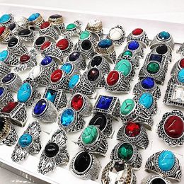 Fashion 20pcs silver stone Ring Tribal vintage retro ethnic women men unisex color mix styles alloy Jewelry wholesale lots rings S18101707