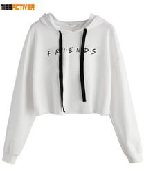 Missactiver Women Friends TV Show Hoodie Casual Loose Crop Hoodie Tops Cotton Friends Letters Print Pullover Long Sleeve Shirts