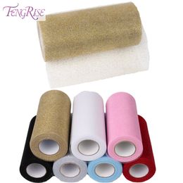 Fengrise 15cm 25 jardas Glitter Shimmering Tule Roll DIY Tecido Rolls Rolls Kids Tutu Saia Vestuário Knit Malha Malha Acessórios De Costura