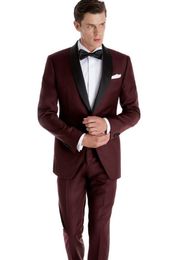 Burgundy Shawl Lapel Men Suits Slim Fit Custom Bridegroom Groomsman Wedding Suits 2 Pieces Tailored Tuxedo Terno Masculino (Jacket+Pants)