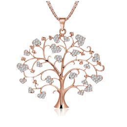 New Design Creative Sweet Heart Shaped Life Tree Pendant Necklace Simple High Quality Rhinestone Alloy Necklace Fashion Jewellery Gifts