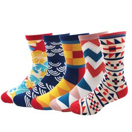 Wholesale- New Colourful Dress Men's Socks High Quality Harajuku Flower Wave stripe 10 Colours Skateboard Long Sock T36