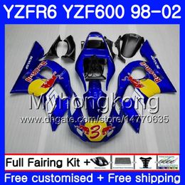 -Corpo per YAMAHA YZF600 YZF R6 1998 1999 2000 2001 2002 230HM.44 YZF-R6 98 YZF 600 YZF-R600 YZFR6 98 99 00 01 02 Carenature Blue stock giallo
