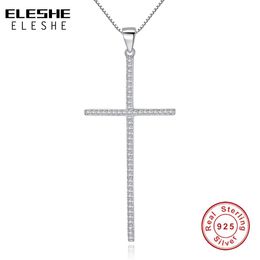 Authentic 100% 925 Sterling Silver Austrian Crystal Cross Necklaces Pendant Jewellery Fashion Women Statement Necklace