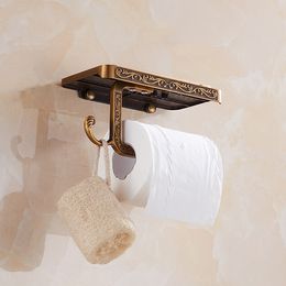 European style antique bathroom phone shelf carved surface roller paper holder aluminium toilet paper holder with hanging hooks287T