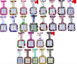 Wholesale 100pcs/lot 26colors Square Colorful Prints Silicone Nurse watch Pocket Watches Doctor Fob Quartz Watch Kids Gift Watches NW014