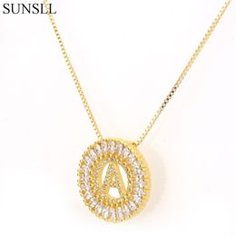 Golden Colour Copper Cubic Zirconia 26 Word English Letter Pendant Necklaces Women's Fashion Jewellery CZ Colar Feminina