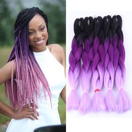 Three Tone Colours Ombre Braiding Hair Wholesale Kanekalon Xpression Jumbo Box Braids Hair 24 Inch 100g Ombre Purple Braiding Hair Colour