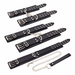 PU Leather Bdsm Bondage Set Fetish Sex Slave Collar And Leash, Hand s, Ankle s,Restraint Cosplay Sex Toys For Couples Y18102405