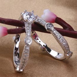 Women Fashion Jewellery 5A Zircon stone Cz Engagement wedding band ring for women 925 Sterling silver Ring Set