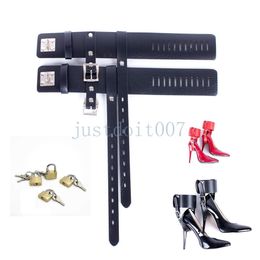 Bondage Lock Leather Ankle Belts Restraint cuffs Fixed to High Heel Shoes straps padlock #R56