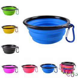 Solid color Pet Cat dog Bowl folding collapsible silicone puppy doggy feeder water food container foldable style