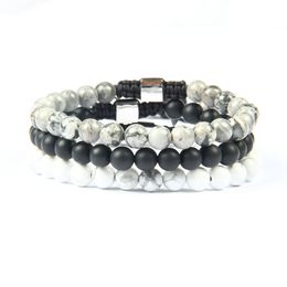 2018 Wholesale Jewellery 10pcs/lot 6mm Natural Black Matte Agate, White Howlite Marble & Grey Jasper Stone Beads Macrame Bracelets