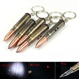 3 in 1 Mini LED Flashlight Red Laser Pointer Torch Light Ball Pen Bullet Keychain Light 2 Modes Teaching Pen Lamp