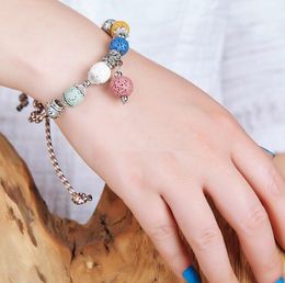 Fashion Colored Lava-rock Beaded Bracelets Hand-knitted Aromatherapy Essential Oil Diffuser Wristband Bangle Perfume Jewelry For Women