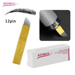 100Pcs Lamina Agulhas Tebori Microblading 12Pin 14pin Hard PCD Needle Blade Permanent Makeup Eyebrow Tattoo Needles Supplies