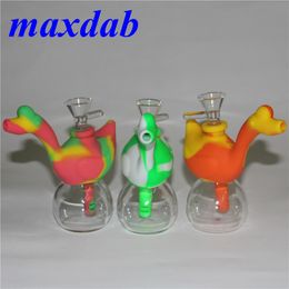 New arrival Silicone water Pipes Glass bong 14mm joint Silicone bongs Oil rigs Silicon Materil glass water pipe