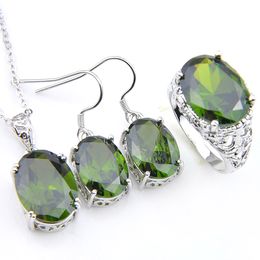 Luckyshine European Style Wedding Sets Fashion Vintage Green Peridot Gems 925 Silve Pendants Earrings Rings Jewellery Sets New Hot