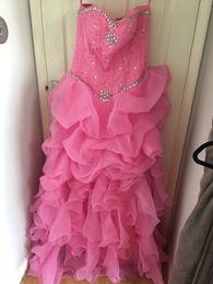 2020 New Pink Ball Gown Quinceanera Dresses Crystals For 15 Years Sweet 16 Plus Size Pageant Prom Party Gown QC1052