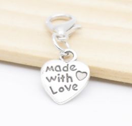 Wholesale - MIC 100 Pcs/lot Made with Love Charms pendant lobster Clasp Dangle For Bracelet Jewelry Making findings