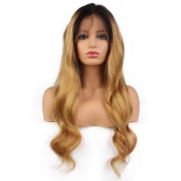 360 Lace Front Human Hair Wigs 1b 27 Ombre Blonde Body Wave 130% Density Brazilian Remy Human Hair Pre-Plucked Hairline Lace Frontal Wig