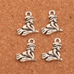 200pcs/lot Witch On Broom Spacer Charm Beads Antique Silver Pendants Alloy Handmade Jewellery DIY L118 16.3x14.4mm