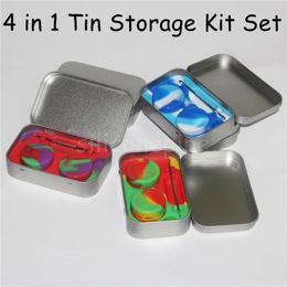 hot selling bho silicone concentrate container set with dabber dab tool and tin box wax oil tin container wholesale tin metal box case