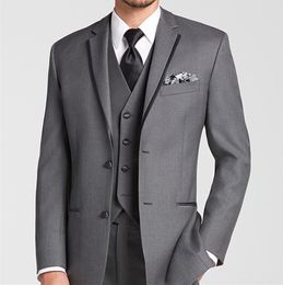 New Popular Grey 3 Piece Suit Groom Tuxedos Notch Lapel Two Button Bridegroom Wedding Suit Men Prom Dinner Blazer(Jacket+Pants+Tie+Vest) 438