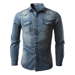 2018 Hot Sale Fashionable Style Men's Jeans Shirts Casual Slim Fit Stylish Long Sleeve Washed Male Solid Denim Shirts Tops