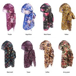 Unisex Headband New Rayon Printed Long Tail Pirate Hat Satin Baotou Poncho Silky Durag Hair Accessories