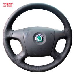 Yuji-Hong Car Steering Wheel Covers Case for SKODA Octavia 2007-2009 Hand-stitched Artificial Leather Cover