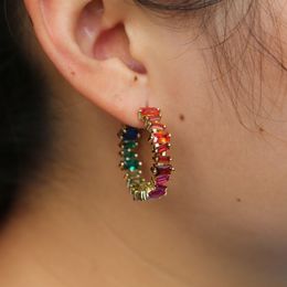 Newest Designs Fancy Irregular Colorful CZ Bar Hoop Earrings Rainbow Cubic Zirconia For Women Big Punk Round Earrings Brincos