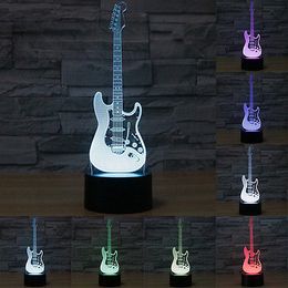 Cool Guitar 3D illusion Night Light 7 Colors Changing Table LED Desk Lamp NEW #T56