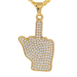 Hip Hop Big Middle Finger gold Pendants Necklaces & Pendants Bling Bling Iced Out Crystal Necklaces Stainless Steel Rope Chain