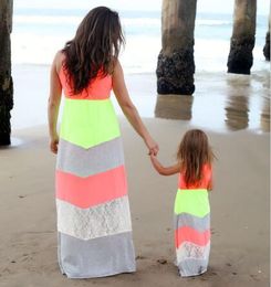 Mommy and Me Matching Dresses Summer Mother and Daughter Girls Outfits Lace Bohimia Beach Dress Family Look Clothes
