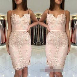 New Sheath Lace Arabic Applique Homecoming Dresses Spaghetti Straps Plus Size Knee Length Short Prom Dress Cocktail Cocktail Party Club Wear
