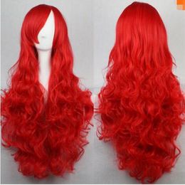 Free shipping+++ Perucas Red Ccurly Wig Natural Peruca Anime Cosplay Wig Cheap Synthetic Wigs Perruque Drag Queen Women Peluca