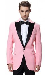 Custom Made Peaked Lapel One Button Pink Groom Tuxedos Men Party Groomsmen Suits in Wedding Tuxedos((Jacket+Pants+Bows) NO;312