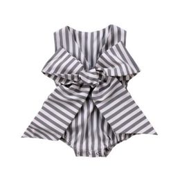 Summer Baby Girl Clothes Striped Bowknot Sleeveless Newborn Girls Romper Jumpsuit One-pieces Outfit Sunsuit Infant Kids Boutique Clothing