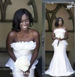 Cheap Simple African Wedding Dress Glamorous Mermaid Long Garden Country Church Bride Bridal Gown Custom Made Plus Size