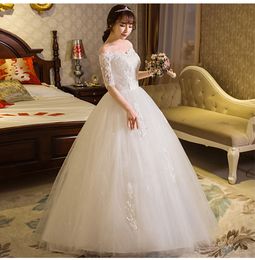 Real Photo Wedding Dress 2017 Autumn Half Sleeve Boat Neck Lace Appliques Ball Gown Off The Shoulder Princess Vestidos De Novia