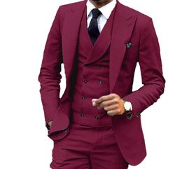 Custom Made One Button Wedding Groom Tuxedos Peak Lapel Groomsmen Mens Business Party Suits (Jacket+Pants+Vest+Tie) NO:1403