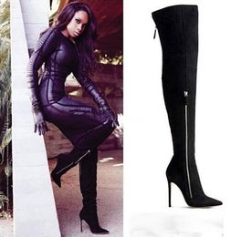 Pointed Sexy Women New Fashion Toe Black Beige Over Knee Thin Zipper-up Slim Style Long High Heel Winter Boots 5