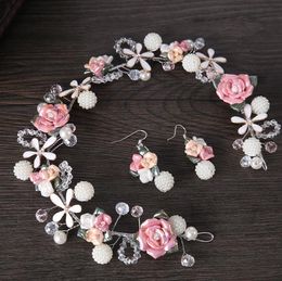 Colored ceramic band earrings, pearl flower heads, hair bands, hair ornaments, brides accessories.