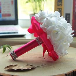 Cheap Foam Rose Bridal Wedding Bouquet Wedding Decoration Crystals Artificial Flower Bridesmaid Bridal Hand Holding Brooch Flowers307v