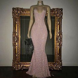 Shining Rose Pink Sequined Prom Dresses 2k19 Sexy Spaghetti Mermaid Evening Gowns Floor Length Cheap Cocktail Party Dress For Women