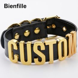 Wholesale-Romantic Gift Customised Choker Collar Necklace PU Leather Custom Personalised Name Choker Cosplay Choose Letters Necklace Women