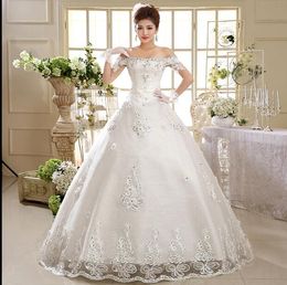 Real PhotoVestido De Noiva Luxury Wedding Dresses Fashion The Bride Married Lace Up Boat Neck Elegant Wedding Gown Free shipping